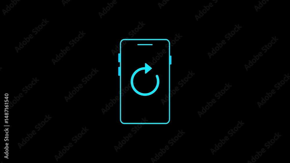 Poster modern minimal smartphone design with a refresh arrow icon displayed in light blue on a black backgr