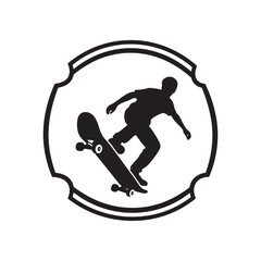 Retro Skateboard Rider Silhouette Vector Clipart – Black Design on White Background