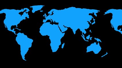 A simplified blue silhouette world map depicting the continents against a black background ideal for global concepts © Maka