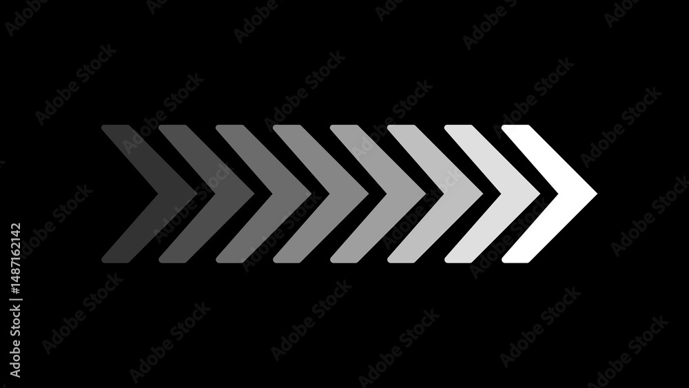 Poster gradient arrow sequence pointing right on a black background for concepts of progression direction o