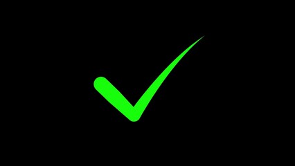Bright green checkmark sign on a black background represents confirmation and approval suitable for web design and communication. © Maka