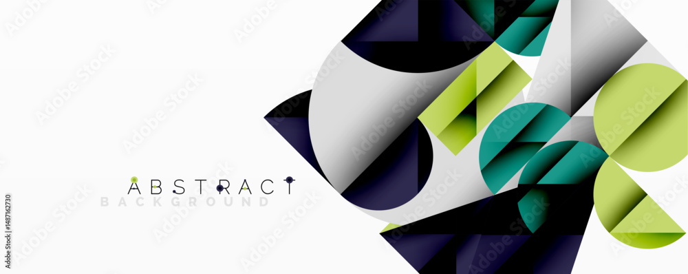Poster modern abstract design features geometric shapes, vibrant colors, gradients. clean white background 