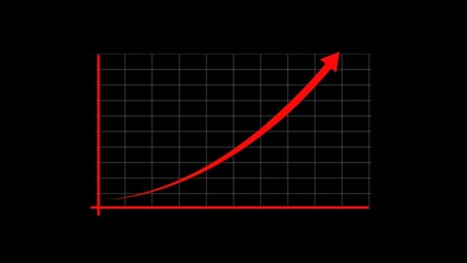Financial growth graph with a red arrow pointing upwards on a black background, symbolizing business success, rising profits, and market improvement. representing progress.