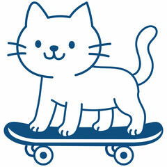 funny cartoon illustration of cat, cat line art on white background
