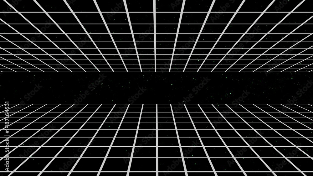 Poster abstract grid perspective with a dark space background for retro futuristic design and digital visua