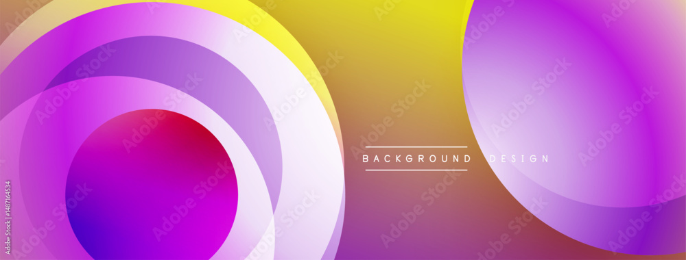 Aufkleber Abstract vibrant layers create dynamic gradient effect. Circles overlap, forming modern design. Yellow, purple hues dominate composition.