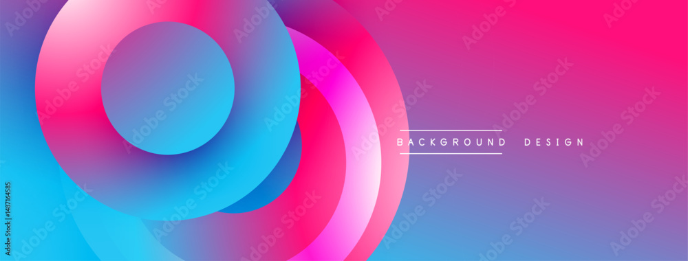 Fototapete Abstract vibrant circles overlap, creating dynamic gradient effect. Pink, blue hues dominate composition. Modern design element.
