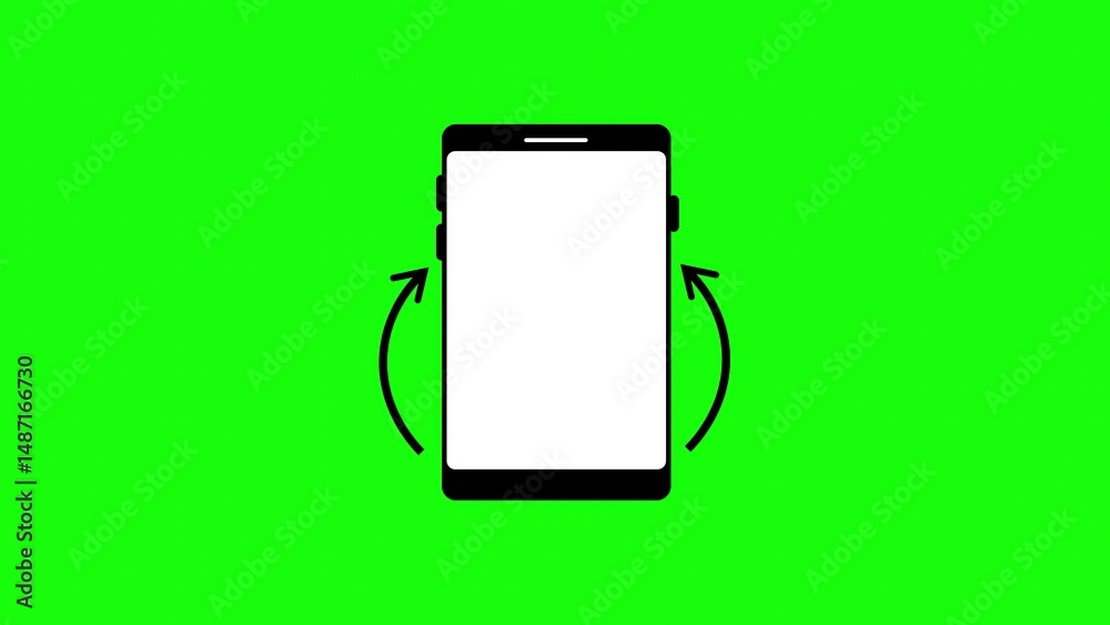Poster smartphone rotating with arrows on a green screen background representing mobile device rotation and