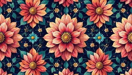 Intricate floral design, repeating seamlessly for textile use , vintage, design