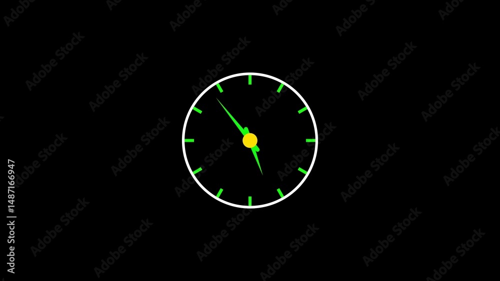 Poster simple clock illustration displaying time in a minimal style with green and white elements against a