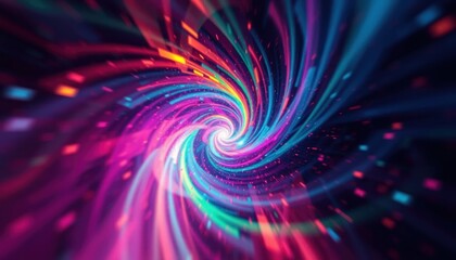 Cyberpunk vortex: vibrant abstract fractal swirl of colorful light trails