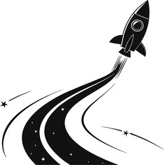 Stylized Rocket Ascending with Fire Trails