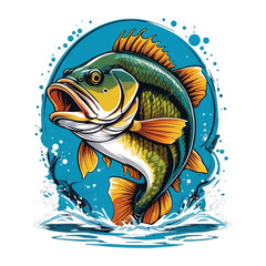 Big bass fish vector cartoon for t shirt Big bass fish t shirt design
