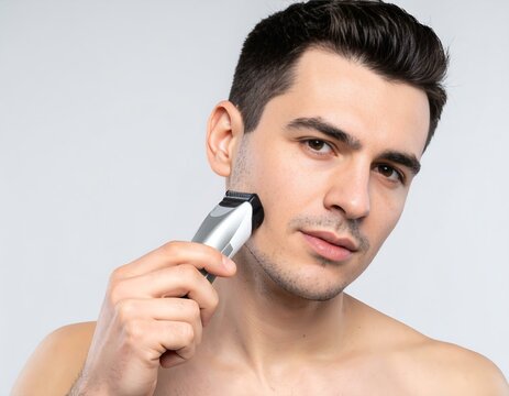Man Trimming Beard, Closeup, Electric Trimmer, Grooming, Skincare, Facial Hair, Male, Handsome, Youn