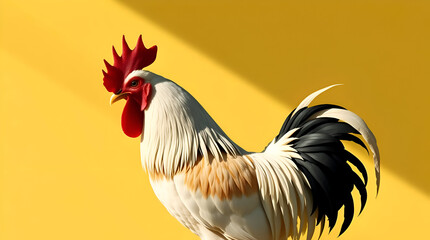 Modern Flat Design Rooster with Red Comb on Light Yellow — Elegant Minimalist Style, Generative AI