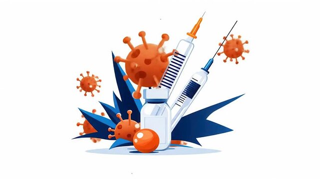 Vaccine Syringe and Virus Illustration