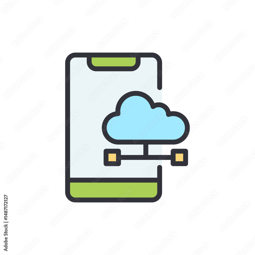 Poster cloud computing on mobile device showcasing data transferring connection
