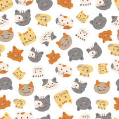 Seamless pattern of various cats' characters for a gift paper wrapper 