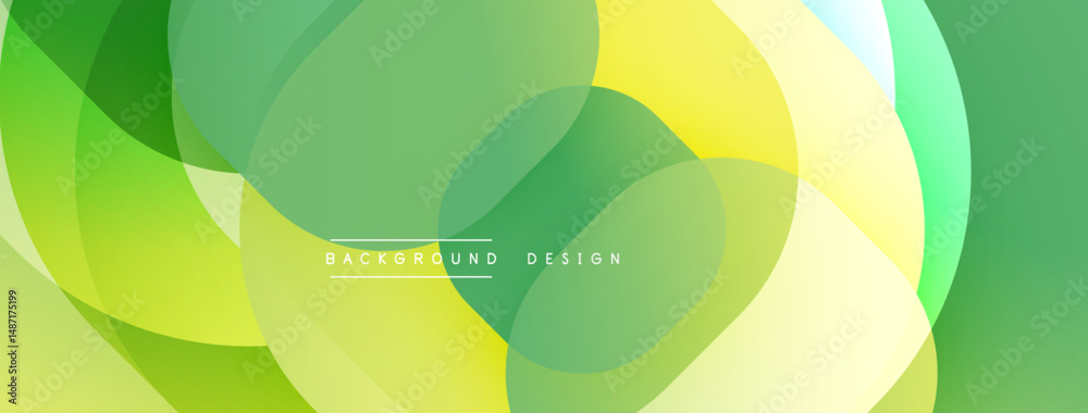 Poster abstract fluid shapes, vibrant greens, yellows create modern background. overlapping layers suggest 