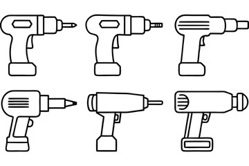 Electric drills versatile use Line art