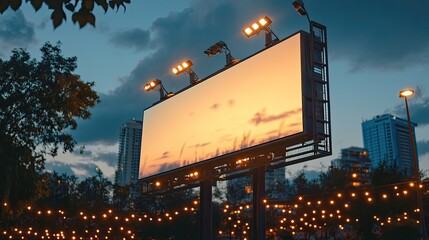 Empty Mockup Billboard Displaying Concert Image for Summer Evening Event, with Space for Custom Text