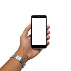 Hand Holding Modern Smartphone with Blank White Screen Isolated on White Background – Mobile Device Mockup


