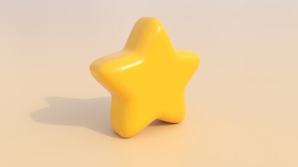 Bright Yellow Shiny Plastic 3D Rounded Star Shape Rotating Slowly - Abstract Background Texture