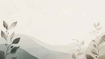 nature inspired minimalist background with A soft, neutral-toned backdrop with subtle illustrations of leaves, mountains, or water ripples, 16:9