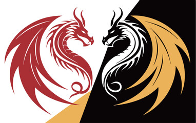 Naklejka premium Graphic Illustration of Symmetrical Dragon Duo
