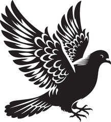 Pigeon Bird Black Silhouette Vector, Urban Wildlife Clipart & Flying Bird Design