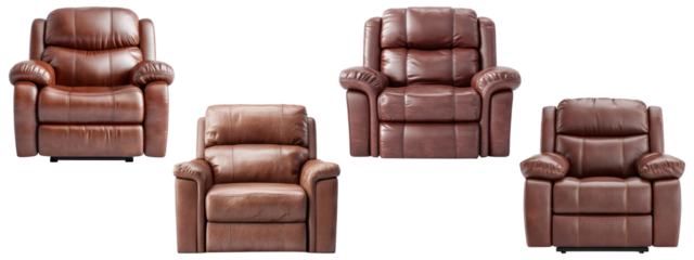 Set of brown leather recliner chairs, PNG