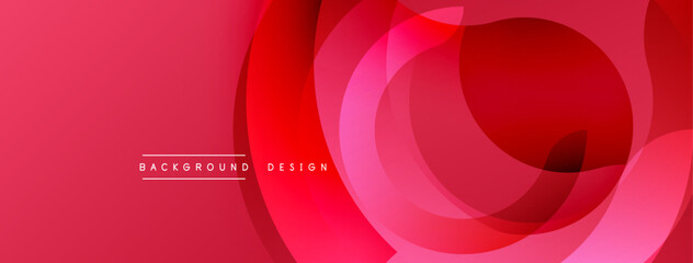 Abstract red design features overlapping circles. Gradient shades create depth, modern aesthetic. Text reads background design.