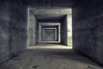 Abstract concrete tunnel with geometric depth.
