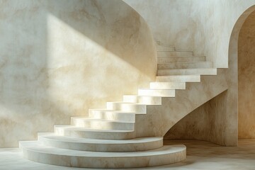 Naklejka premium Interior design of a modern, light-filled staircase.