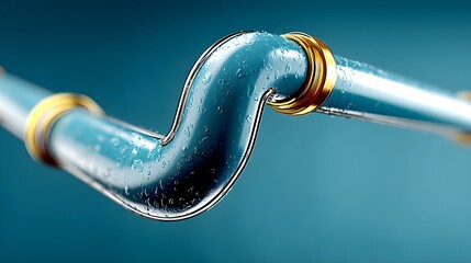 A 3D render of water pipes flowing in an S-curve shape over a blue gradient background, symbolic plumbing visual