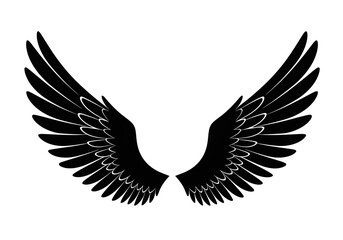 Obraz premium A symmetrical pair of black wings spread out against a white background in a graphic illustration