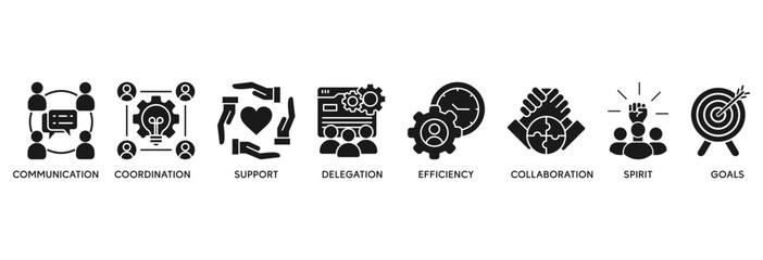 Working together icon set vector illustration concept relate to communication, coordination, support, delegation, efficiency, collaboration, teamwork, spirit, goals�