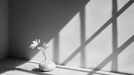 Minimalist Still Life: White Onion and Flower in Shadowy Light