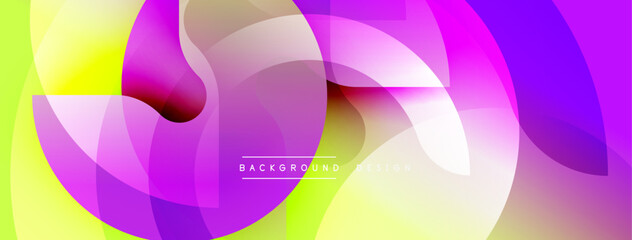 Abstract colorful background. Overlapping shapes create vibrant, modern design. Gradient hues blend seamlessly, offering dynamic visual effect.