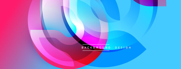 Abstract vibrant layers, flowing shapes. Blue, pink, purple hues blend smoothly. Modern design element for digital projects.