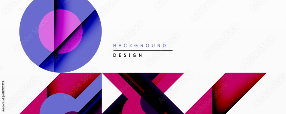 Poster Abstract geometric composition. Vivid magenta, purple hues dominate design. Overlapping shapes create dynamic visual effect. Modern background suitable for various projects.