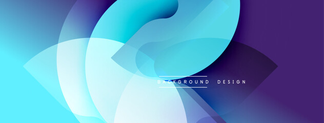 Abstract fluid shapes overlap, creating vibrant blue purple gradients. Modern design suggests movement, energy, dynamic composition.