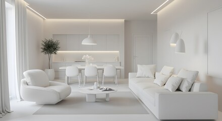Modern Minimalist White Living Room Interior Design