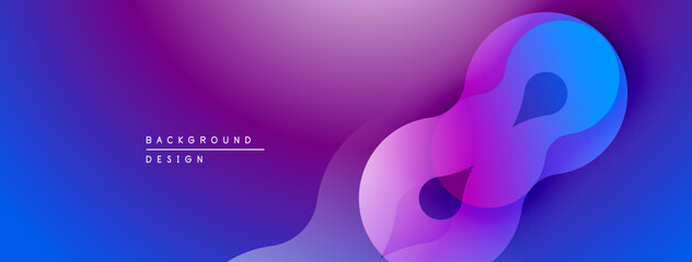 Abstract fluid shapes blend purple, blue hues. Modern design evokes movement, depth, visual interest. Gradient background creates smooth transition.