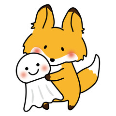 大きなてるてる坊主を持っているキツネ