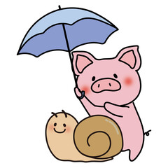 大きなかたつむりに傘をさすぶた
