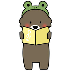 蛙の被り物をして歌をうたうクマ