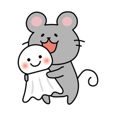 大きなてるてる坊主を持っているネズミ