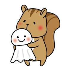 大きなてるてる坊主を持っているリス