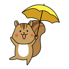 傘をさしているリス